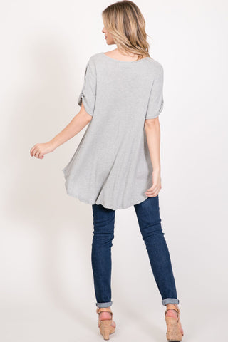 Scoop Neck Top With Twist Sleeves