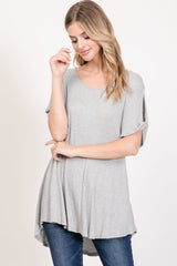 Scoop Neck Top With Twist Sleeves