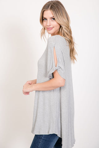Scoop Neck Top With Twist Sleeves