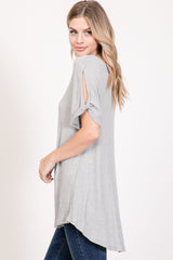 Scoop Neck Top With Twist Sleeves