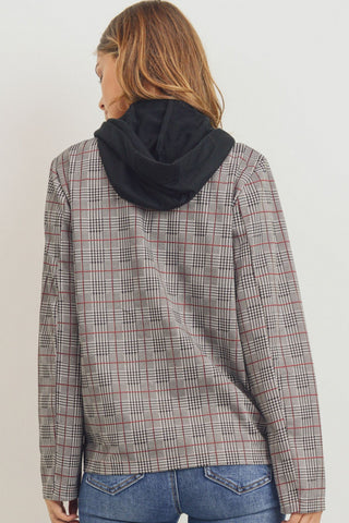 Hooded Plaid Blazer
