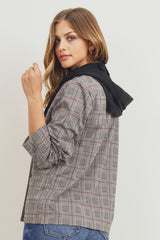 Hooded Plaid Blazer