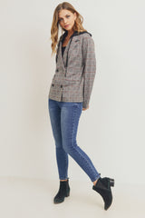Hooded Plaid Blazer