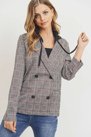 Hooded Plaid Blazer