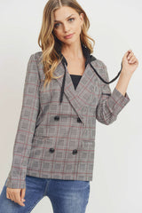 Hooded Plaid Blazer