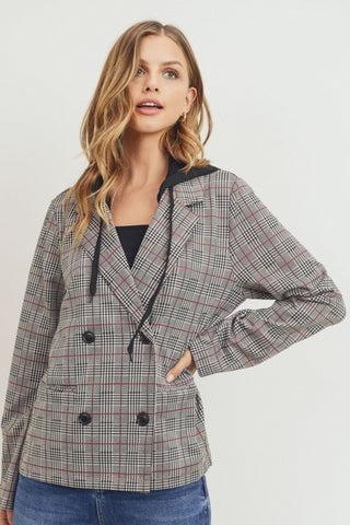 Hooded Plaid Blazer