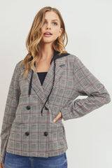Hooded Plaid Blazer