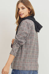 Hooded Plaid Blazer