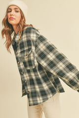 Collared Plaid Long Sleeve Jacket With Side Pockets