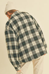 Collared Plaid Long Sleeve Jacket With Side Pockets