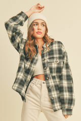 Collared Plaid Long Sleeve Jacket With Side Pockets