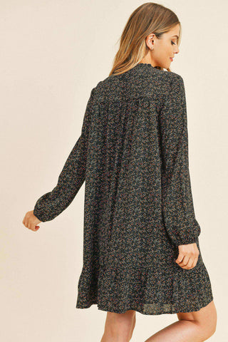 Self Tie Floral Long Sleeve Dress