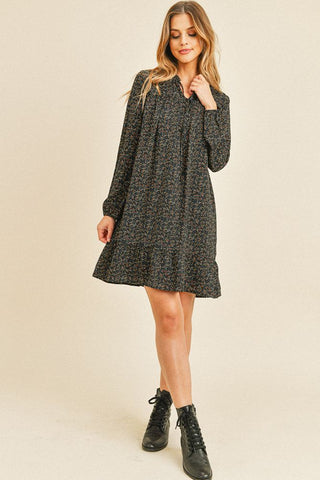 Self Tie Floral Long Sleeve Dress
