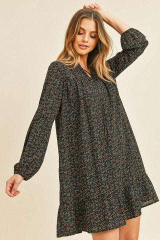 Self Tie Floral Long Sleeve Dress