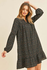 Self Tie Floral Long Sleeve Dress