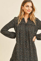 Self Tie Floral Long Sleeve Dress