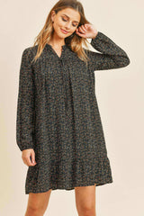 Self Tie Floral Long Sleeve Dress