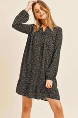 Self Tie Floral Long Sleeve Dress