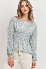 Collar Long Sleeve Smock Blouse