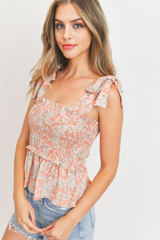 Self Tie Straps Smocking Sleeveless Top