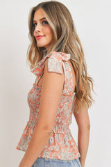Self Tie Straps Smocking Sleeveless Top