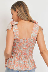 Self Tie Straps Smocking Sleeveless Top