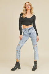 Save the Ocean - Snow Wash Distressed Bf