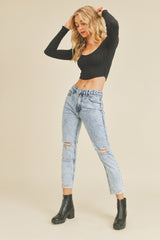 Save the Ocean - Snow Wash Distressed Bf