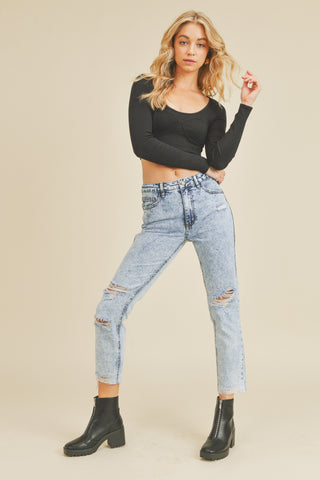 Save the Ocean - Snow Wash Distressed Bf