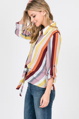 Collared Crop Front Tie Three Quarters Sleeve