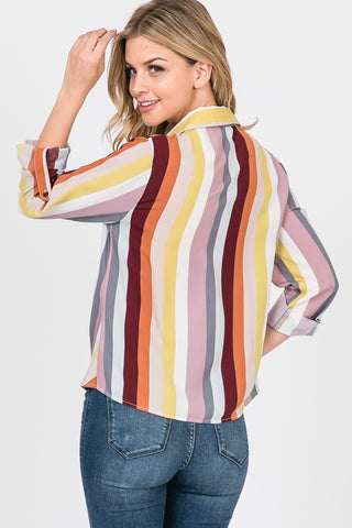 Collared Crop Front Tie Three Quarters Sleeve