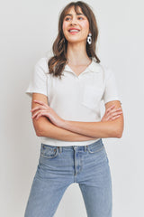 Collar Neck With Pocket Short Sleeve Crop Top