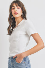 Collar Neck With Pocket Short Sleeve Crop Top