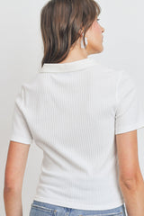 Collar Neck With Pocket Short Sleeve Crop Top