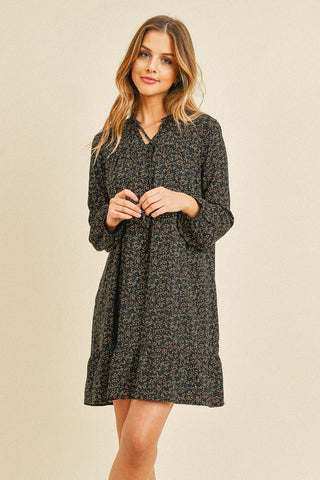 Self Tie Floral Long Sleeve Dress