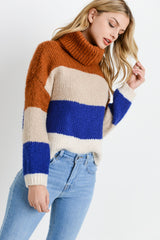 Turtleneck Colorblock Long Sleeves Sweater