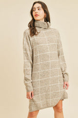 Turtle Neck Long Sleeve Plaid Dress