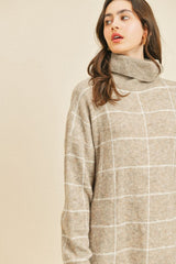 Turtle Neck Long Sleeve Plaid Dress