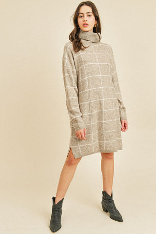 Turtle Neck Long Sleeve Plaid Dress