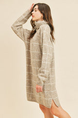 Turtle Neck Long Sleeve Plaid Dress
