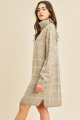 Turtle Neck Long Sleeve Plaid Dress