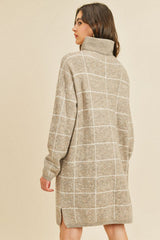 Turtle Neck Long Sleeve Plaid Dress