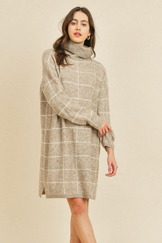 Turtle Neck Long Sleeve Plaid Dress