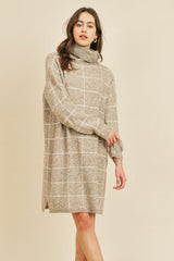 Turtle Neck Long Sleeve Plaid Dress