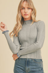 Turtle Neck with Contrast Edge Long Sleeve Sweater