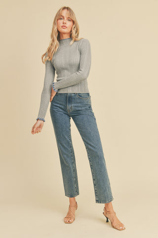 Turtle Neck with Contrast Edge Long Sleeve Sweater