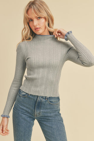 Turtle Neck with Contrast Edge Long Sleeve Sweater