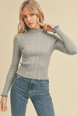 Turtle Neck with Contrast Edge Long Sleeve Sweater