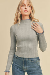 Turtle Neck with Contrast Edge Long Sleeve Sweater
