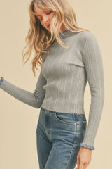 Turtle Neck with Contrast Edge Long Sleeve Sweater